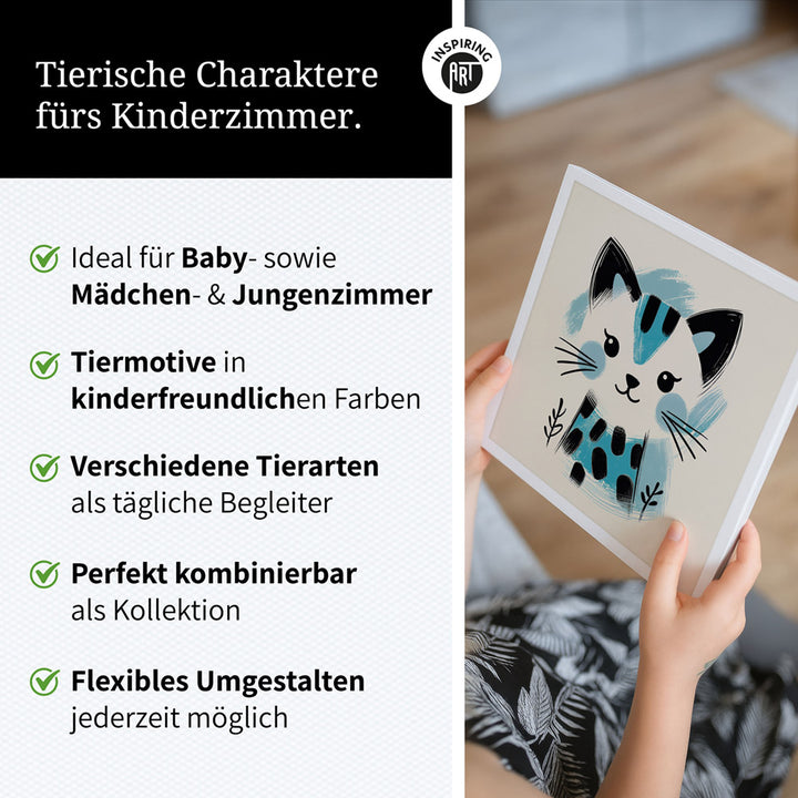 Kira, die Kunst-Katze – Baby-Kinder-Wandbild MIXPIX – Tiermotiv Katze als Illustration