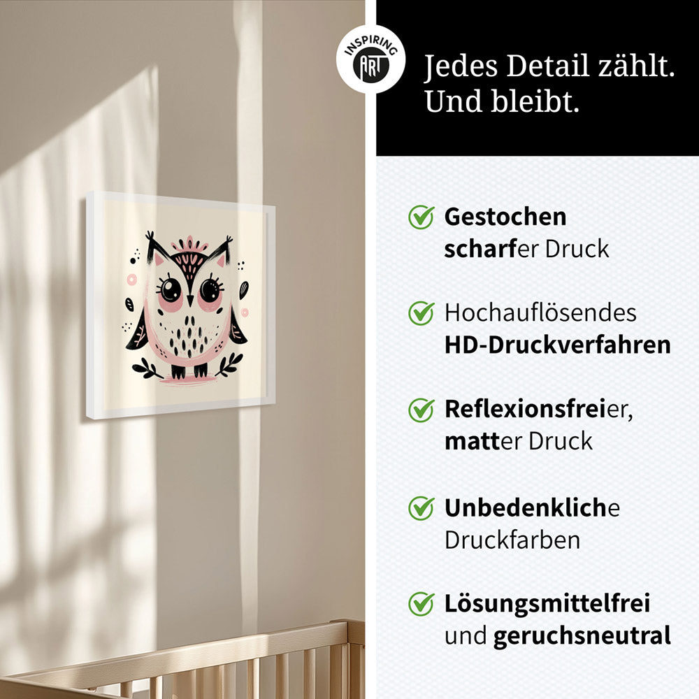 Olivia, die Ästhetik-Eule – Baby-Kinder-Wandbild MIXPIX – Tiermotiv Eule als Illustration
