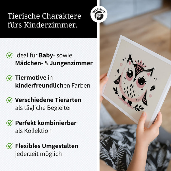 Olivia, die Ästhetik-Eule – Baby-Kinder-Wandbild MIXPIX – Tiermotiv Eule als Illustration