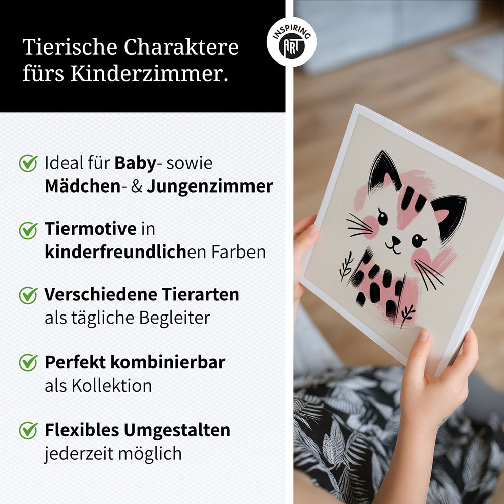 Kira, die Kunst-Katze – Baby-Kinder-Wandbild MIXPIX – Tiermotiv Katze als Illustration