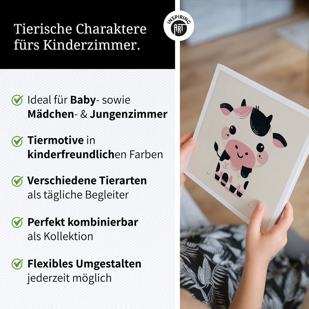 Karla, die kolorierte Kuh – Baby-Kinder-Wandbild MIXPIX – Tiermotiv Kuh als Illustration