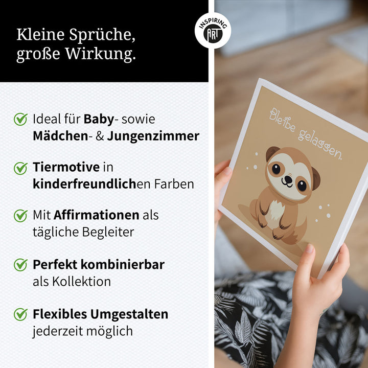 Fabian, der flauschige Faulpelz – Baby-Kinder-Wandbild MIXPIX – Tiermotiv Faultier im Cartoon-Design