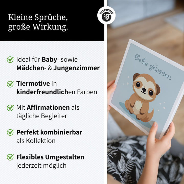 Fabian, der flauschige Faulpelz – Baby-Kinder-Wandbild MIXPIX – Tiermotiv Faultier im Cartoon-Design
