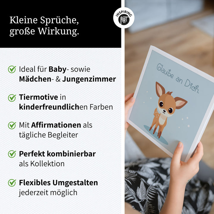 Rudi, das Sternenreh – Baby-Kinder-Wandbild MIXPIX – Tiermotiv Reh im Cartoon Design