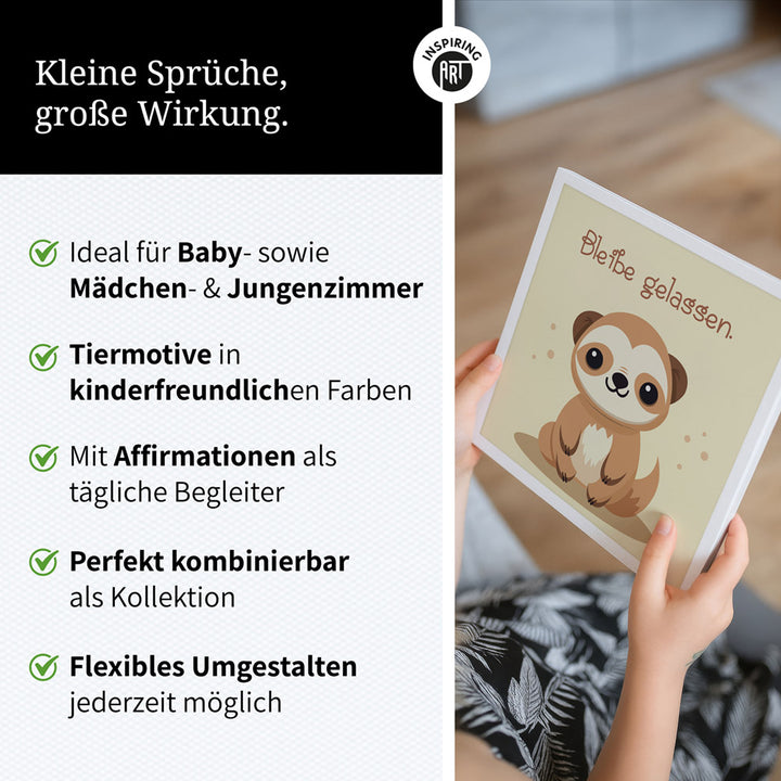 Fabian, der flauschige Faulpelz – Baby-Kinder-Wandbild MIXPIX – Tiermotiv Faultier im Cartoon-Design