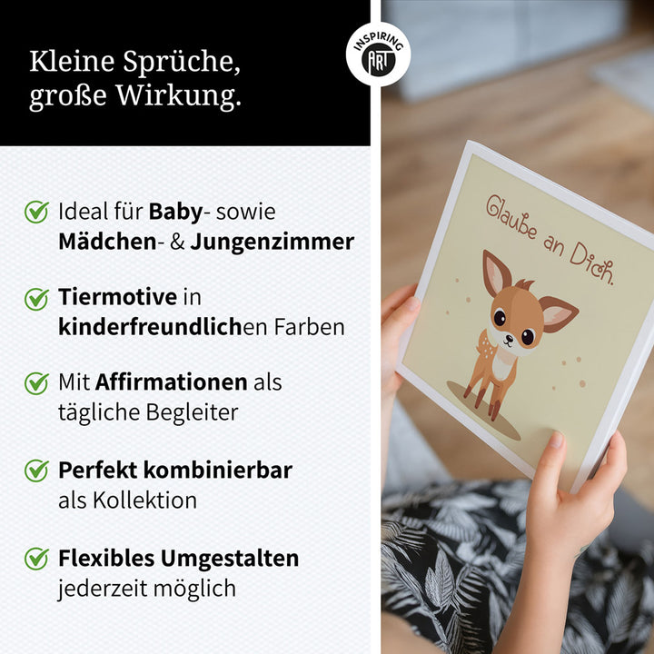 Rudi, das Sternenreh – Baby-Kinder-Wandbild MIXPIX – Tiermotiv Reh im Cartoon Design