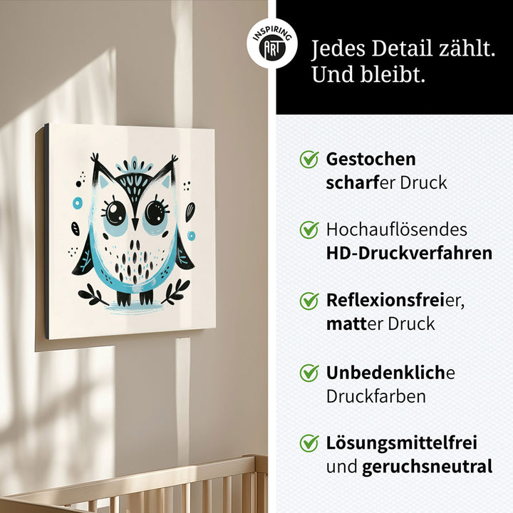 Olivia, die Ästhetik-Eule – Baby-Kinder-Wandbild MIXPIX – Tiermotiv Eule als Illustration