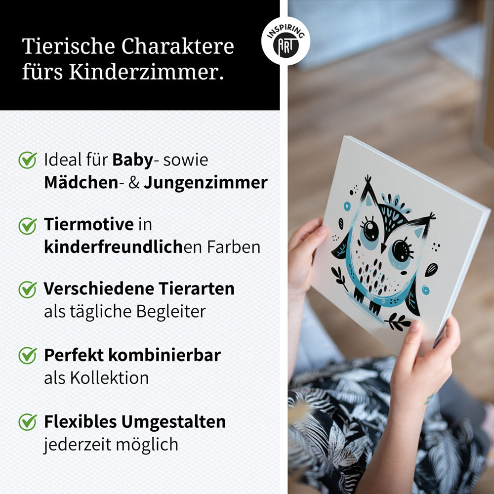 Olivia, die Ästhetik-Eule – Baby-Kinder-Wandbild MIXPIX – Tiermotiv Eule als Illustration