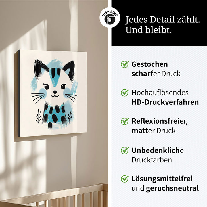 Kira, die Kunst-Katze – Baby-Kinder-Wandbild MIXPIX – Tiermotiv Katze als Illustration