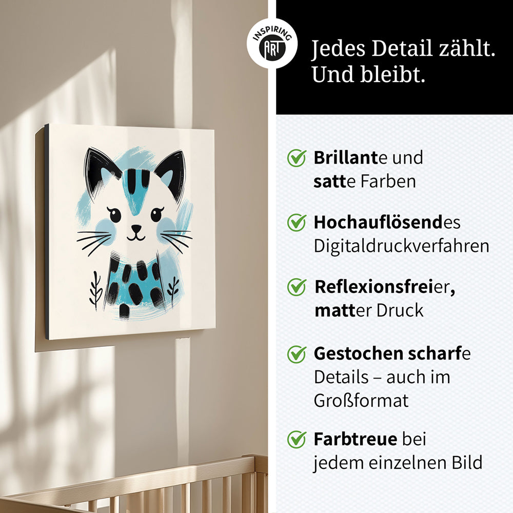 Kira, die Kunst-Katze – Baby-Kinder-Wandbild MIXPIX – Tiermotiv Katze als Illustration