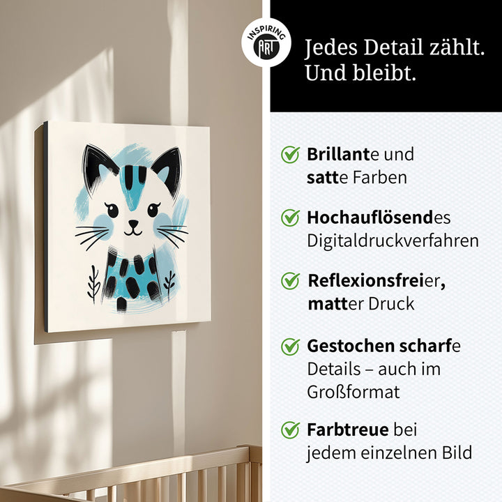 Kira, die Kunst-Katze – Baby-Kinder-Wandbild MIXPIX – Tiermotiv Katze als Illustration