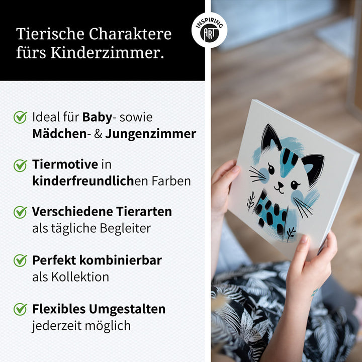 Kira, die Kunst-Katze – Baby-Kinder-Wandbild MIXPIX – Tiermotiv Katze als Illustration