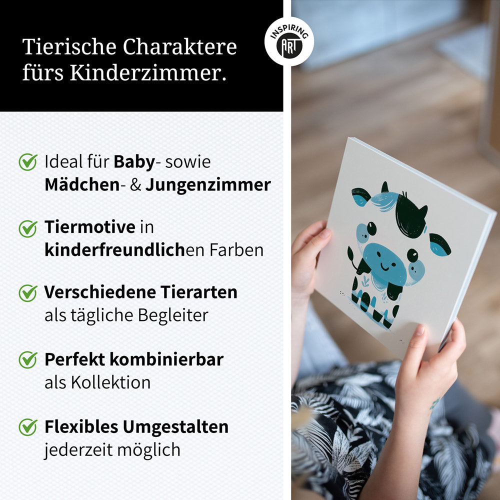 Karla, die kolorierte Kuh – Baby-Kinder-Wandbild MIXPIX – Tiermotiv Kuh als Illustration