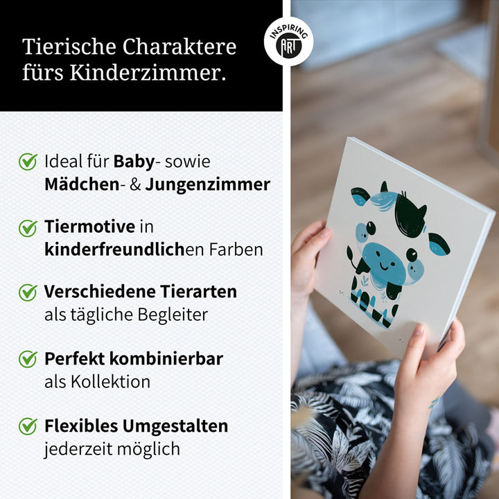 Karla, die kolorierte Kuh – Baby-Kinder-Wandbild MIXPIX – Tiermotiv Kuh als Illustration