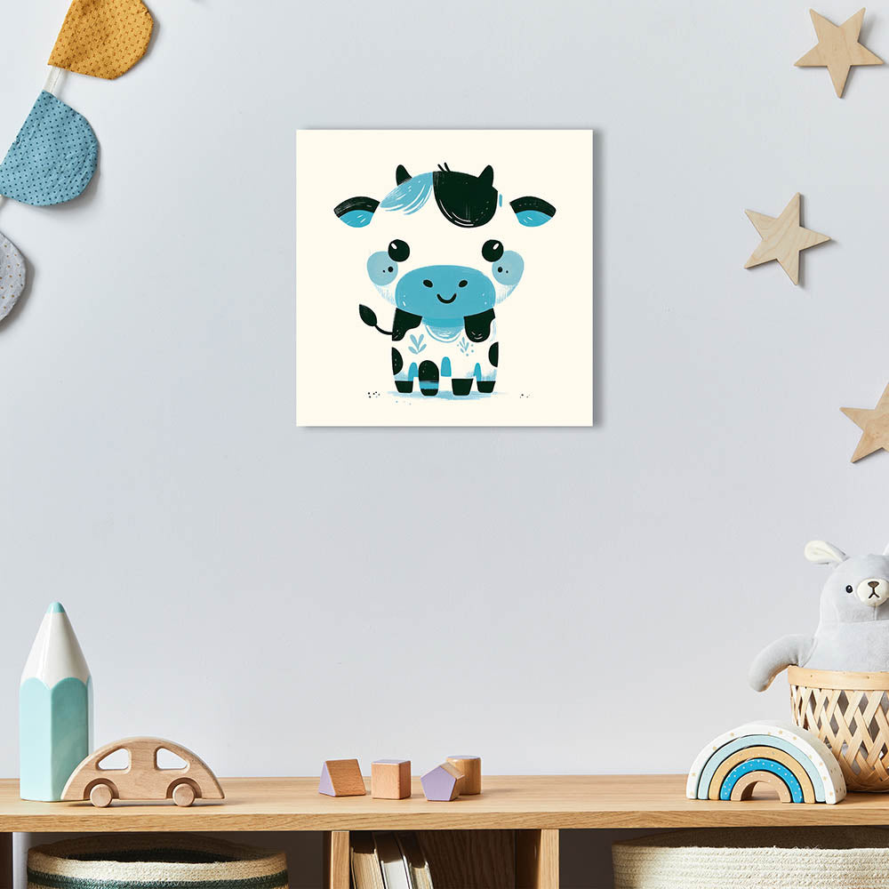 Wandbild für Kinderzimmer ohne Bohren mit süßem Tierbild Kuh