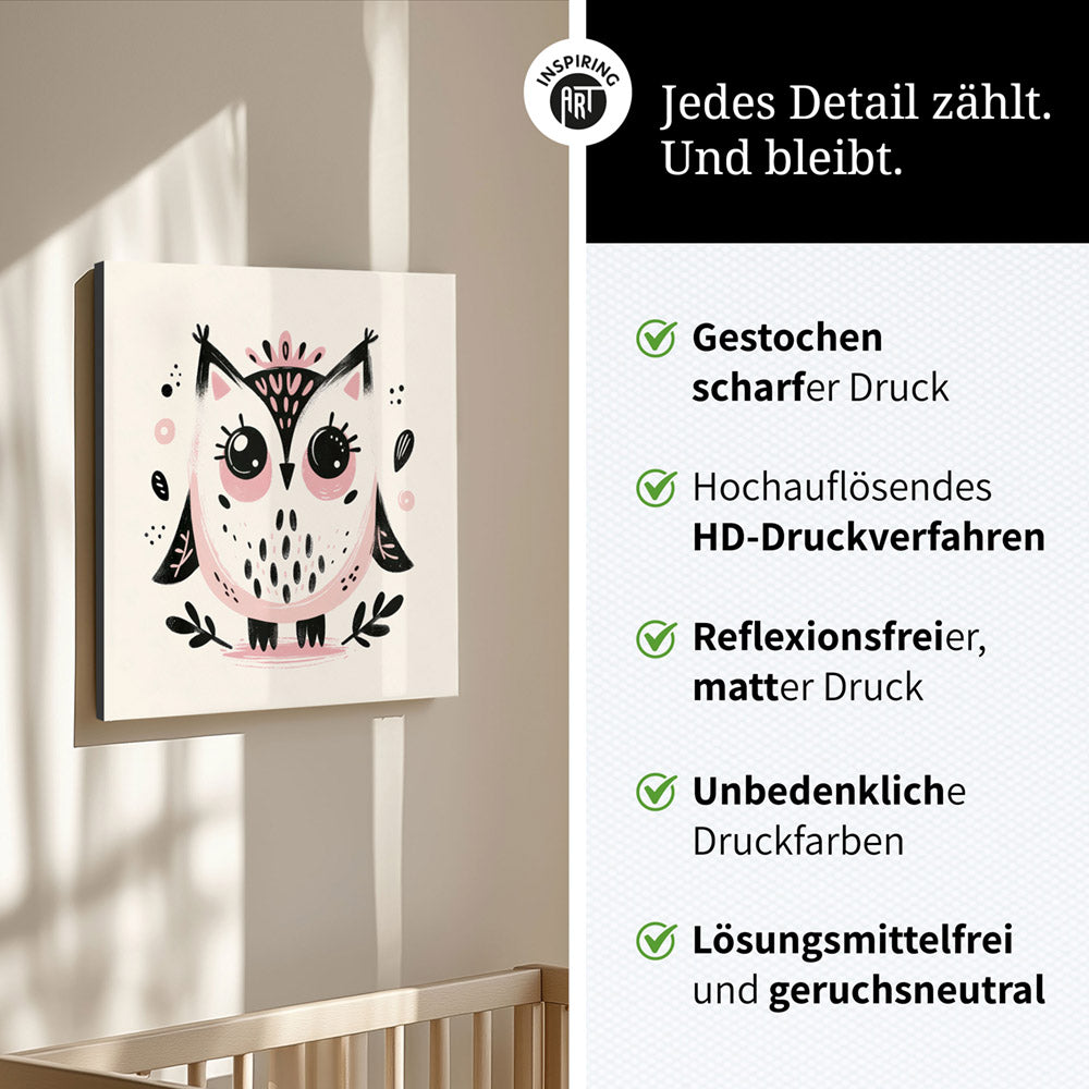 Olivia, die Ästhetik-Eule – Baby-Kinder-Wandbild MIXPIX – Tiermotiv Eule als Illustration