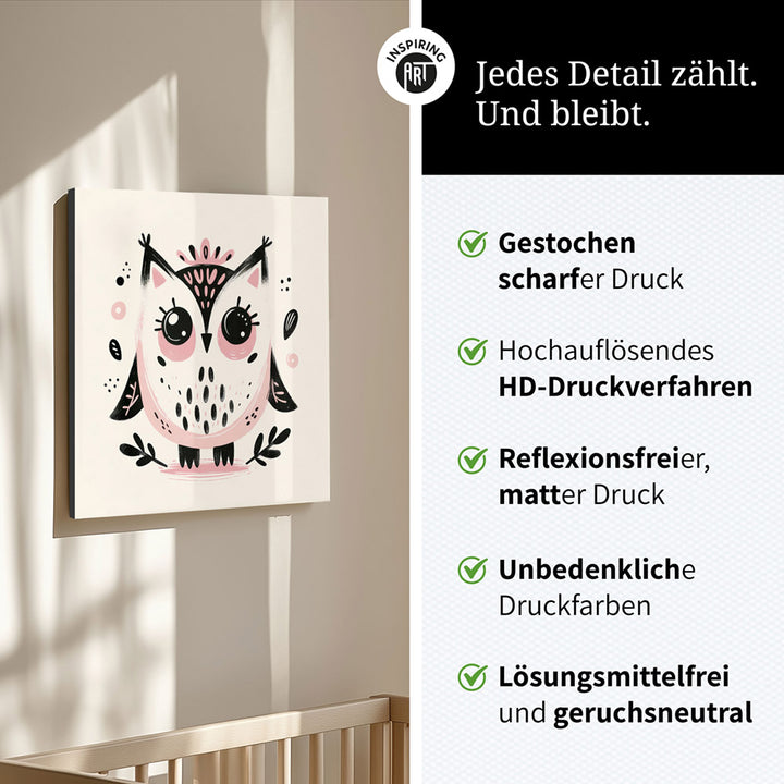 Olivia, die Ästhetik-Eule – Baby-Kinder-Wandbild MIXPIX – Tiermotiv Eule als Illustration