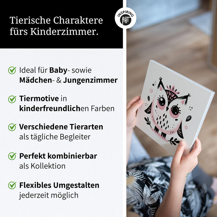 Olivia, die Ästhetik-Eule – Baby-Kinder-Wandbild MIXPIX – Tiermotiv Eule als Illustration