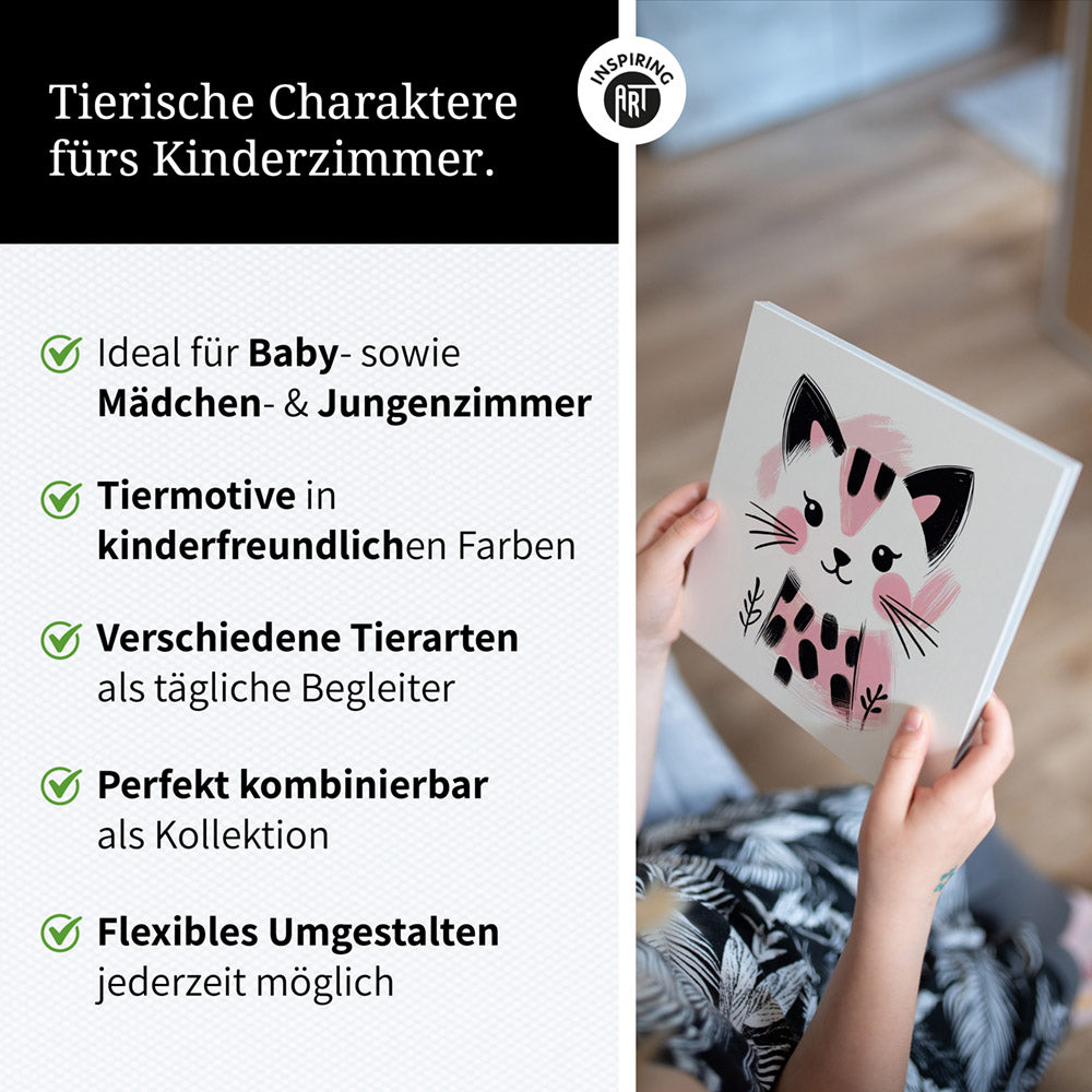 Kira, die Kunst-Katze – Baby-Kinder-Wandbild MIXPIX – Tiermotiv Katze als Illustration