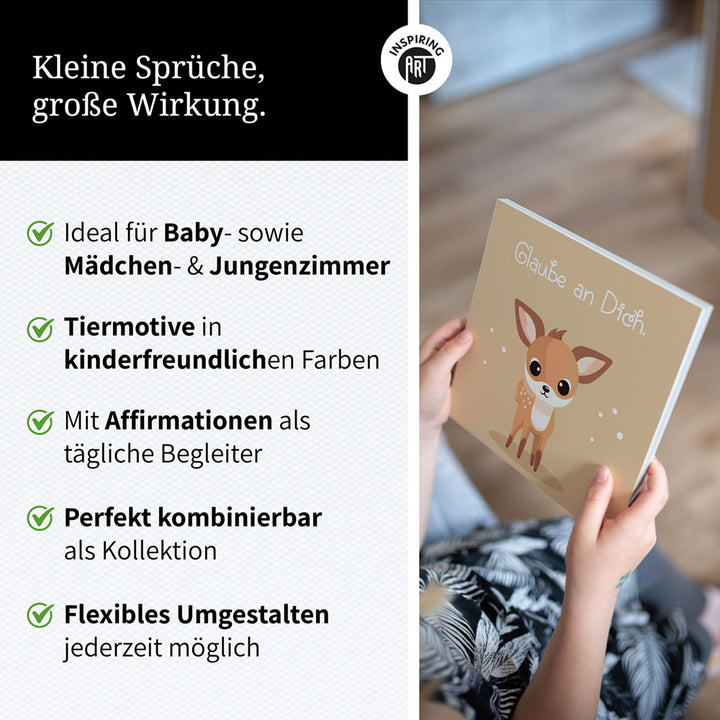 Rudi, das Sternenreh – Baby-Kinder-Wandbild MIXPIX – Tiermotiv Reh im Cartoon Design
