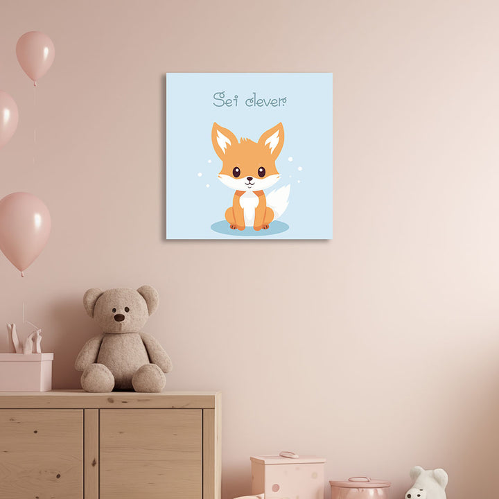 Babyzimmer Wandbild Cartoon Tiermotiv Fuchs mit Affirmation