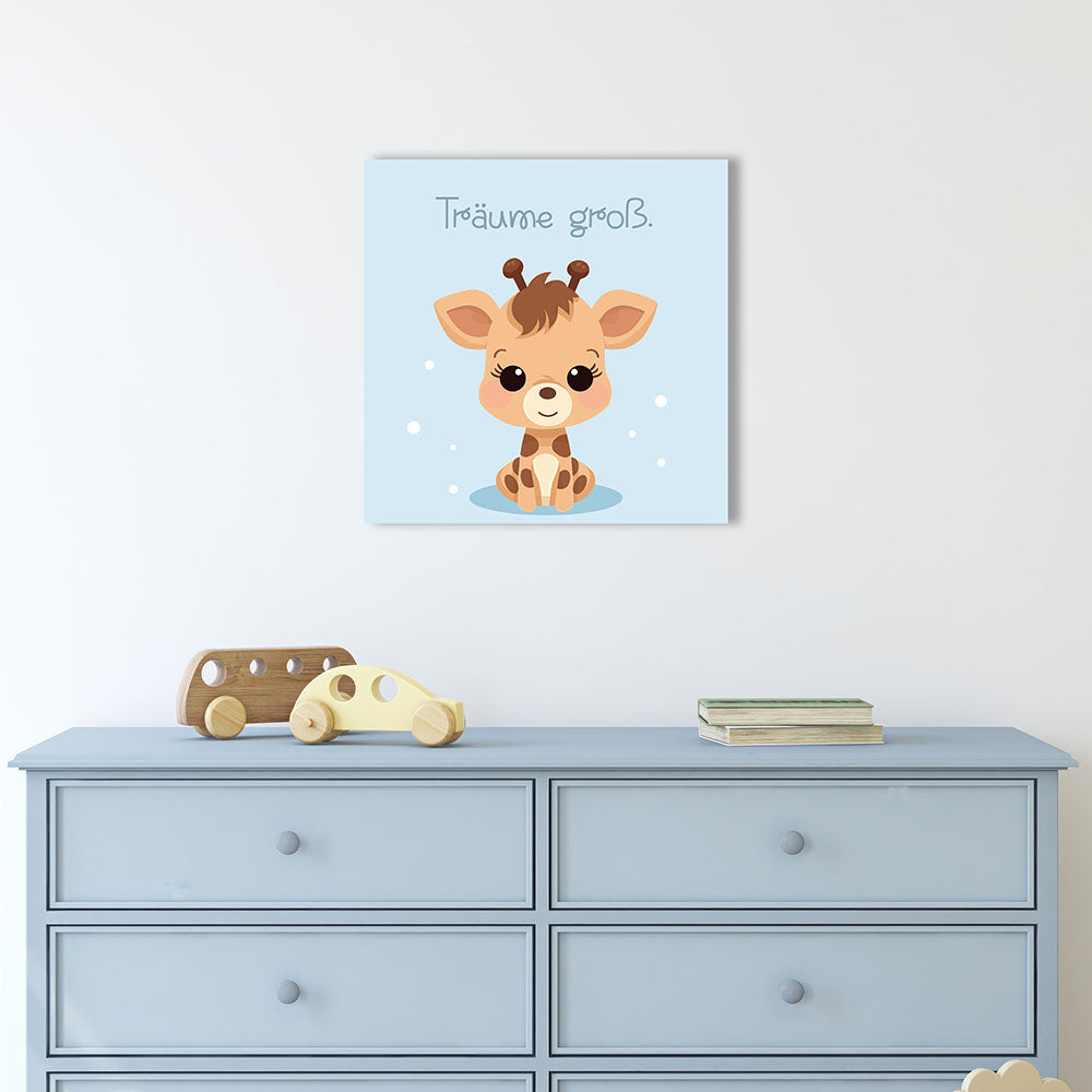 Babyzimmer Wandbild Cartoon Tiermotiv Giraffe mit Affirmation
