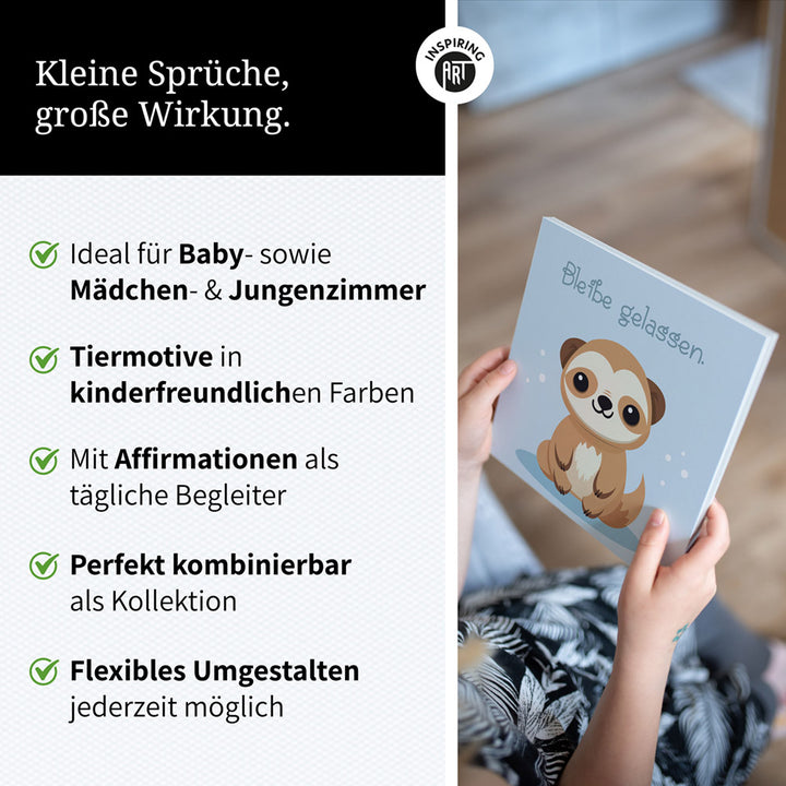 Fabian, der flauschige Faulpelz – Baby-Kinder-Wandbild MIXPIX – Tiermotiv Faultier im Cartoon-Design