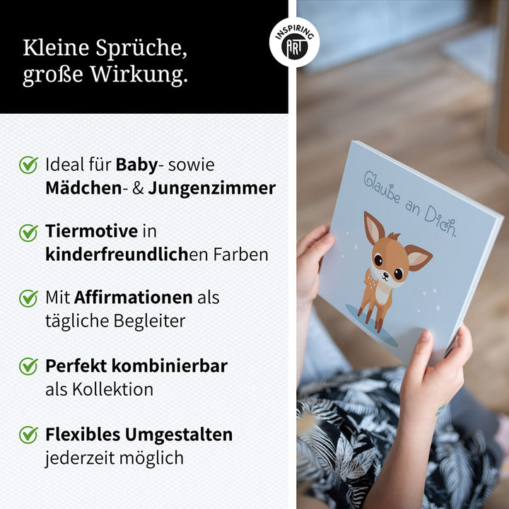 Rudi, das Sternenreh – Baby-Kinder-Wandbild MIXPIX – Tiermotiv Reh im Cartoon Design
