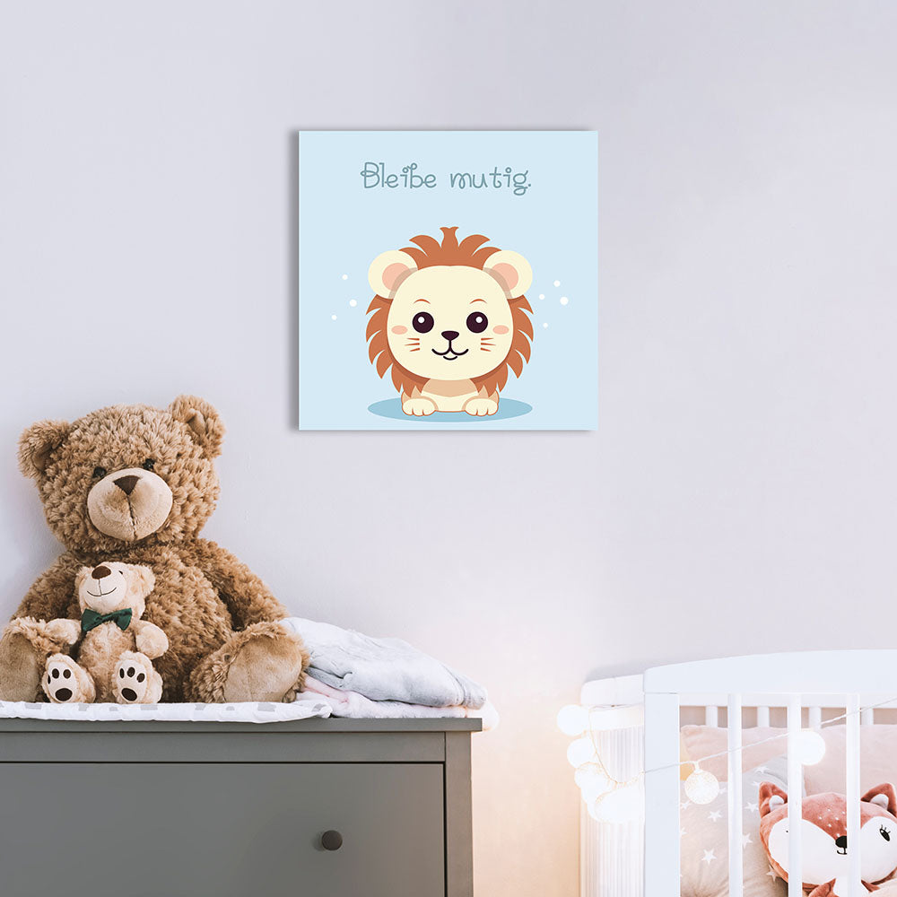 Babyzimmer Wandbild Cartoon Tiermotiv Löwe mit Affirmation