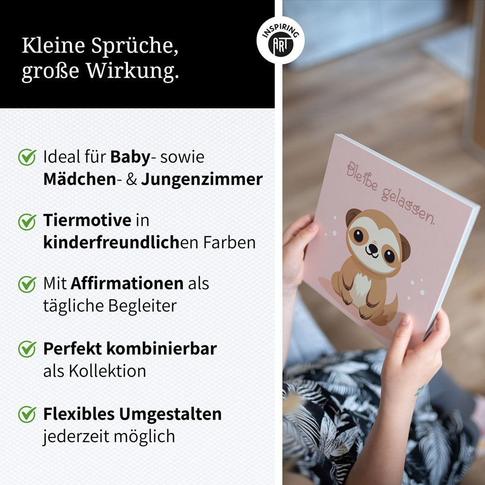 Fabian, der flauschige Faulpelz – Baby-Kinder-Wandbild MIXPIX – Tiermotiv Faultier im Cartoon-Design