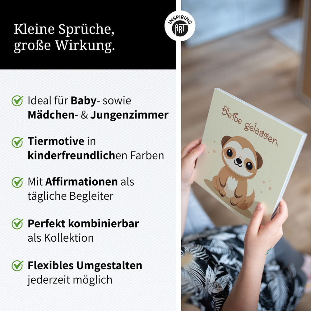 Fabian, der flauschige Faulpelz – Baby-Kinder-Wandbild MIXPIX – Tiermotiv Faultier im Cartoon-Design