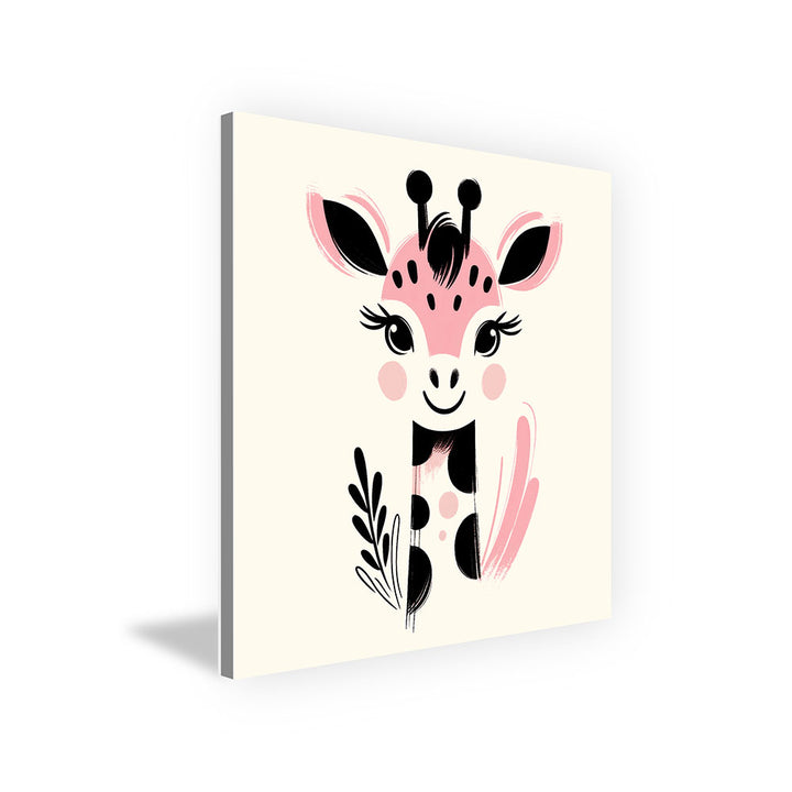 Gigi, die Gemälde-Giraffe – Baby-Kinder-Wandbild MIXPIX – Tiermotiv Giraffe als Illustration in Rosa – Ani-Mali Bilderset Kinderzimmer Wanddekoration
