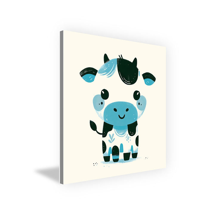 Karla, die kolorierte Kuh – Baby-Kinder-Wandbild MIXPIX – Tiermotiv Kuh als Illustration in Blau – Ani-Mali Bilderset Kinderzimmer Wanddekoration