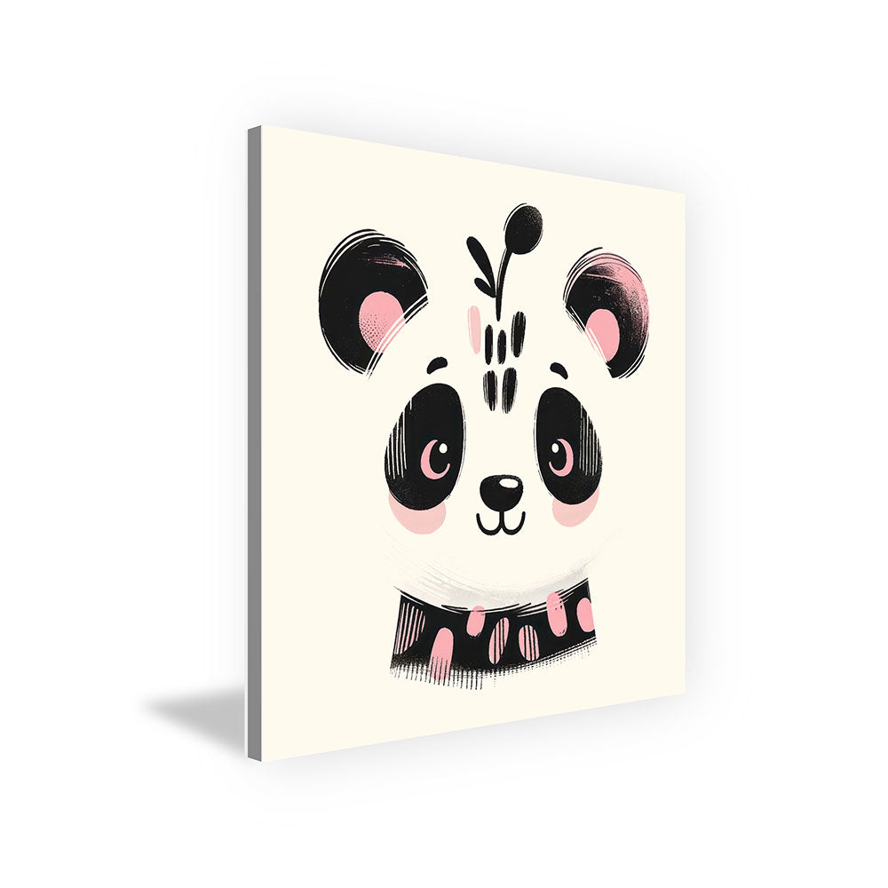 Pablo, der Portrait-Panda – Baby-Kinder-Wandbild MIXPIX – Tiermotiv Panda als Illustration in Rosa – Ani-Mali Bilderset Kinderzimmer Wanddekoration