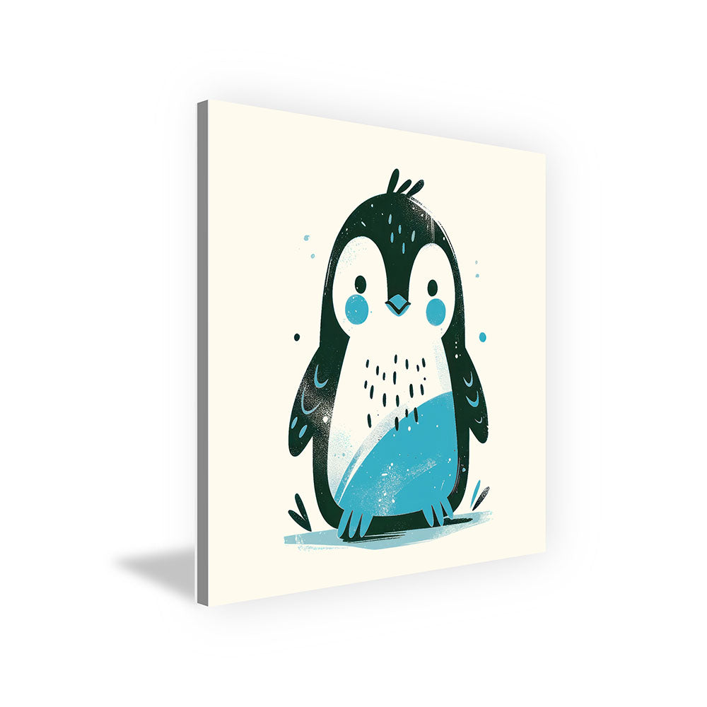 Pepe, der Pinsel-Pinguin – Baby-Kinder-Wandbild MIXPIX – Tiermotiv Pinguin als Illustration in Blau – Ani-Mali Bilderset Kinderzimmer Wanddekoration