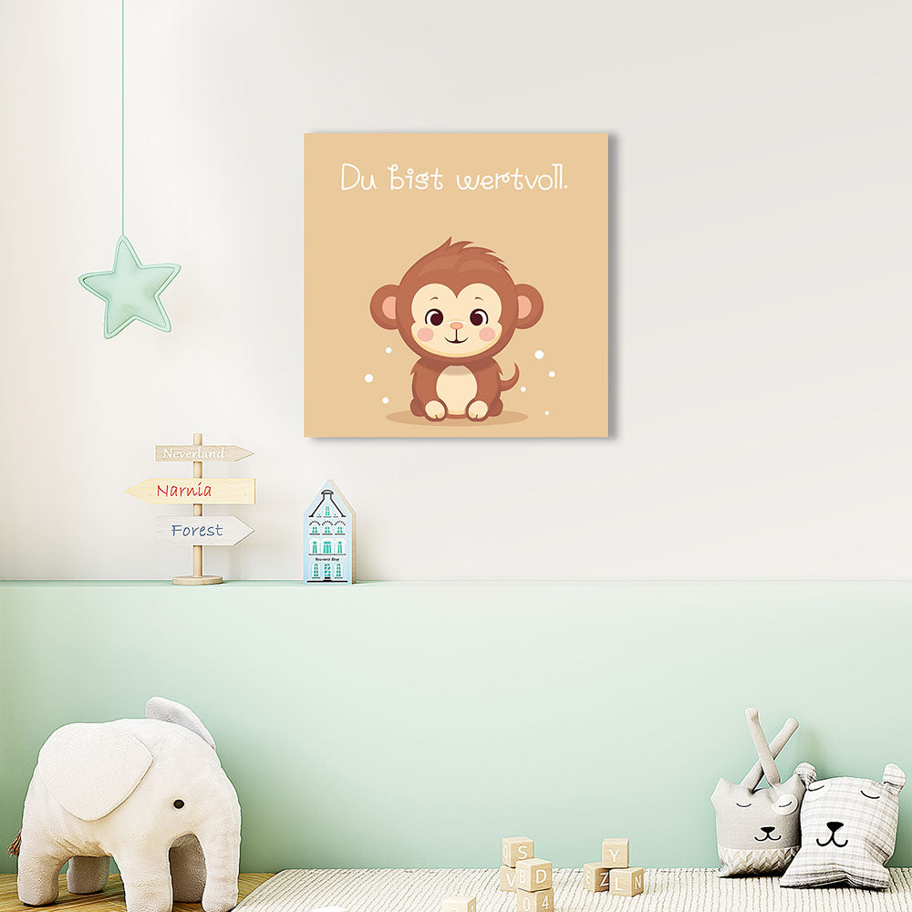 Milo, der Kuschelaffe – Baby-Kinder-Wandbild MIXPIX – Tiermotiv Affe im Cartoon-Design