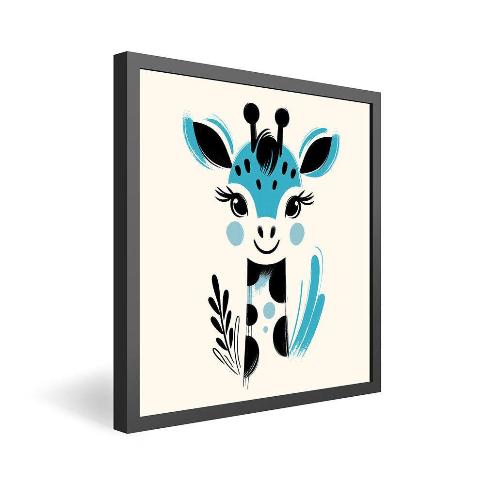 Gigi, die Gemälde-Giraffe – Baby-Kinder-Wandbild MIXPIX – Tiermotiv Giraffe als Illustration in Blau – Ani-Mali Bilderset Kinderzimmer Wanddekoration