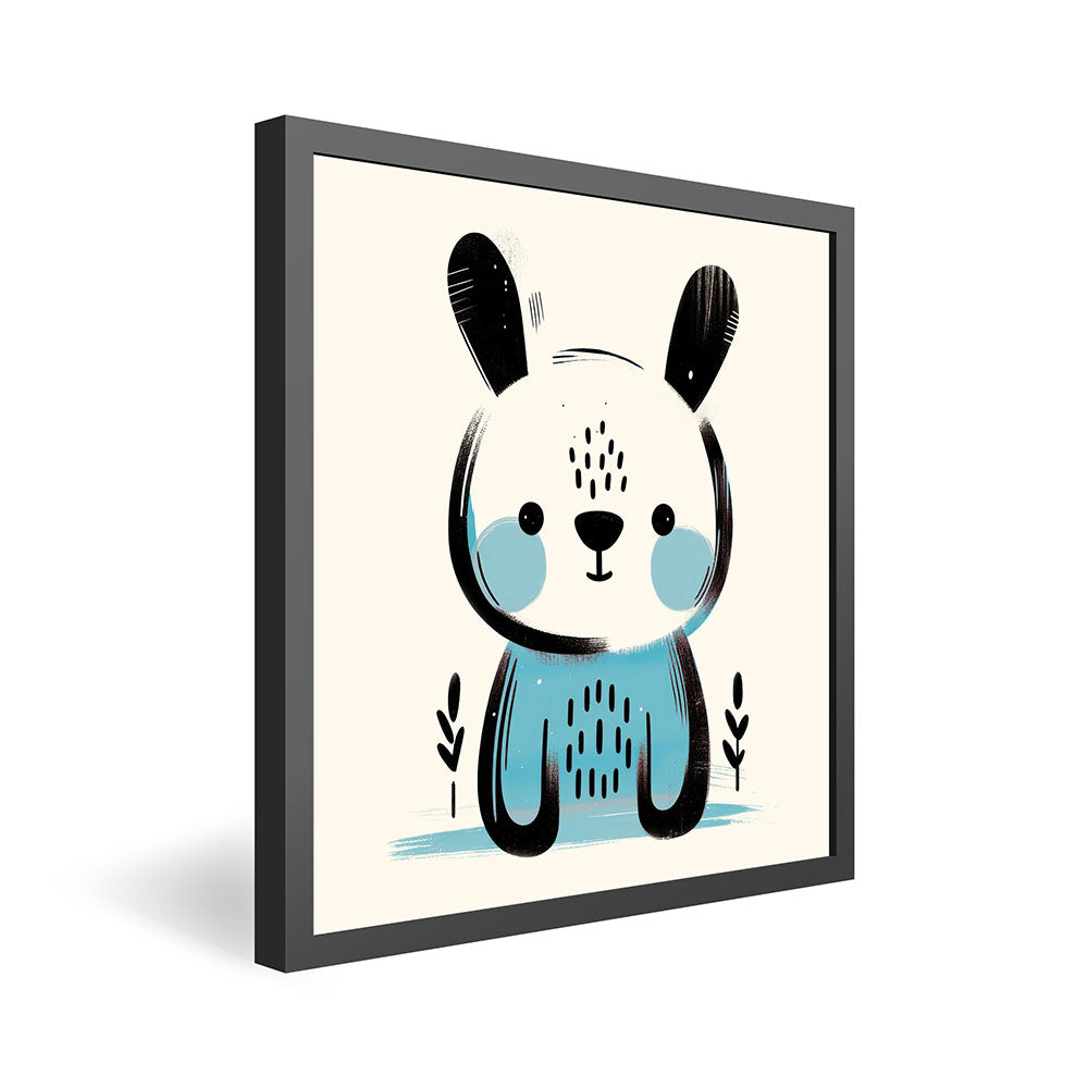 Koko, der Kreativ-Hase – Baby-Kinder-Wandbild MIXPIX – Tiermotiv Hase als Illustration in Blau – Ani-Mali Bilderset Kinderzimmer Wanddekoration