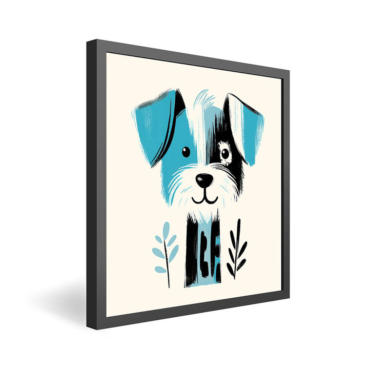 Hugo, der Hobbymaler-Hund – Baby-Kinder-Wandbild MIXPIX – Tiermotiv Hund als Illustration in Blau – Ani-Mali Bilderset Kinderzimmer Wanddekoration