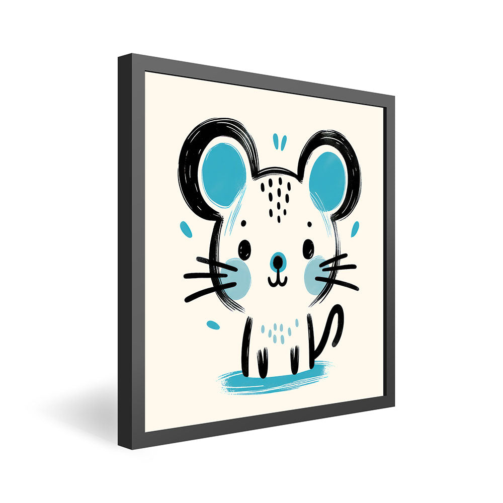 Mimi, die Malermeister-Maus – Baby-Kinder-Wandbild MIXPIX – Tiermotiv Maus als Illustration in Blau – Ani-Mali Bilderset Kinderzimmer Wanddekoration