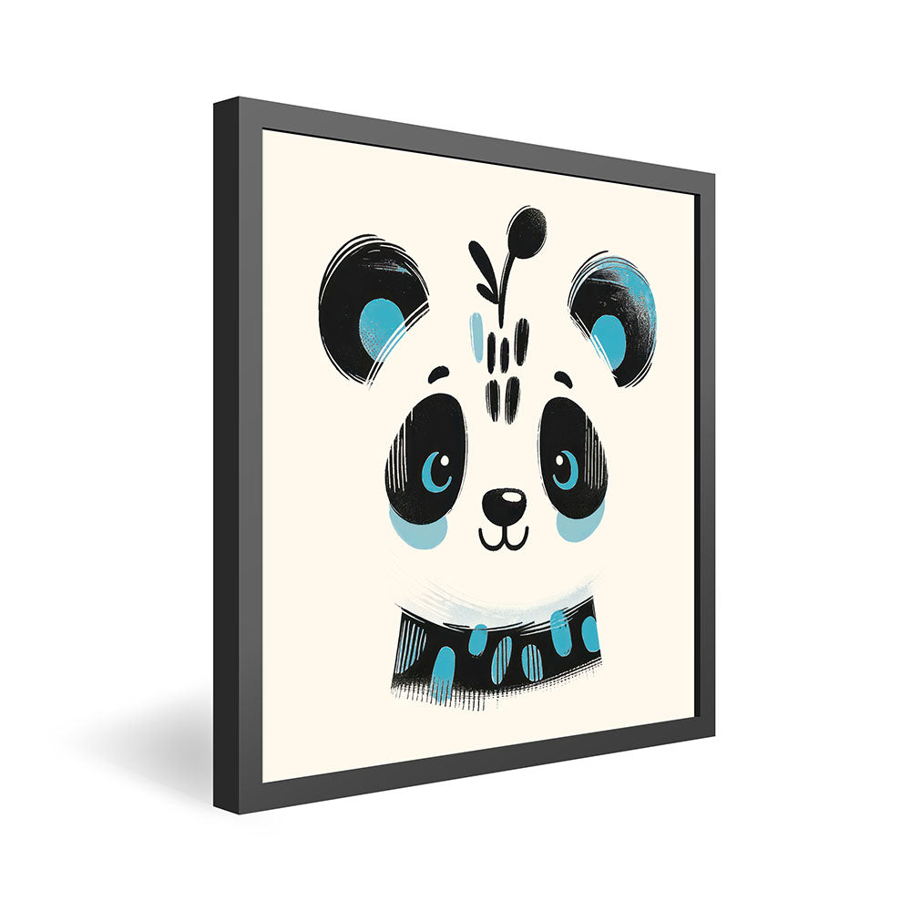 Pablo, der Portrait-Panda – Baby-Kinder-Wandbild MIXPIX – Tiermotiv Panda als Illustration in Blau – Ani-Mali Bilderset Kinderzimmer Wanddekoration