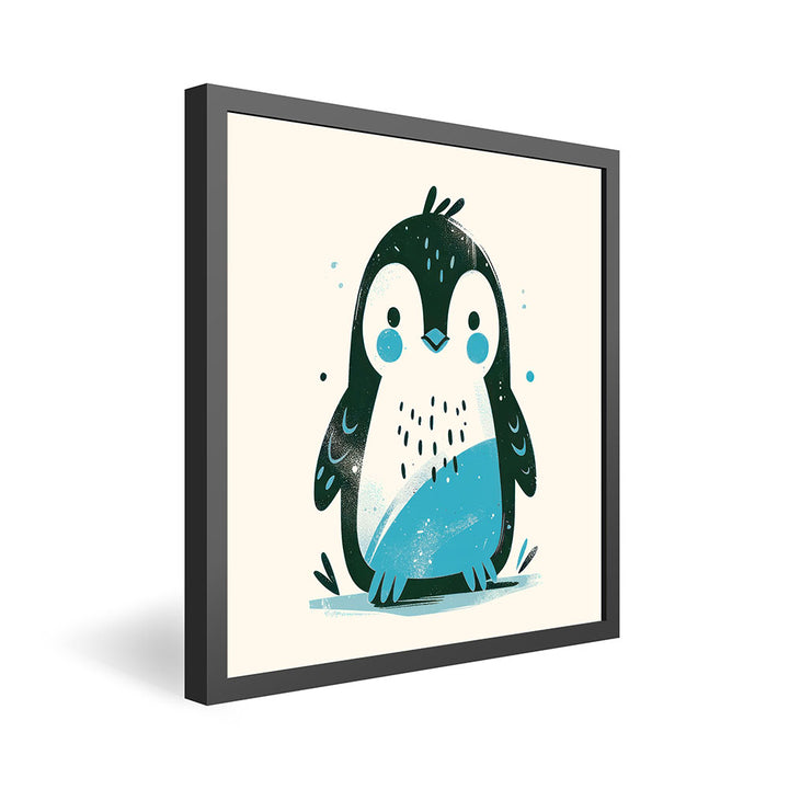 Pepe, der Pinsel-Pinguin – Baby-Kinder-Wandbild MIXPIX – Tiermotiv Pinguin als Illustration in Blau – Ani-Mali Bilderset Kinderzimmer Wanddekoration