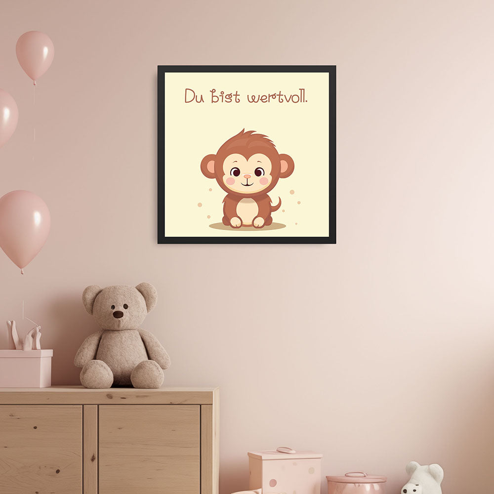 Milo, der Kuschelaffe – Baby-Kinder-Wandbild MIXPIX – Tiermotiv Affe im Cartoon-Design