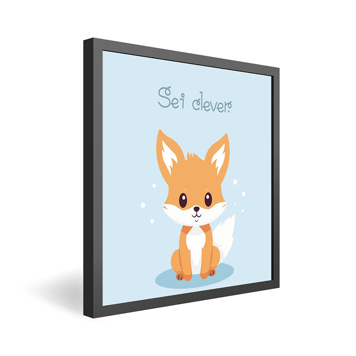 Felix, der Schlaufuchs – Baby-Kinder-Wandbild MIXPIX – Tiermotiv Fuchs im Cartoon-Design in Hellblau – Bambini Bilderset Wanddekoration Kinderzimmer