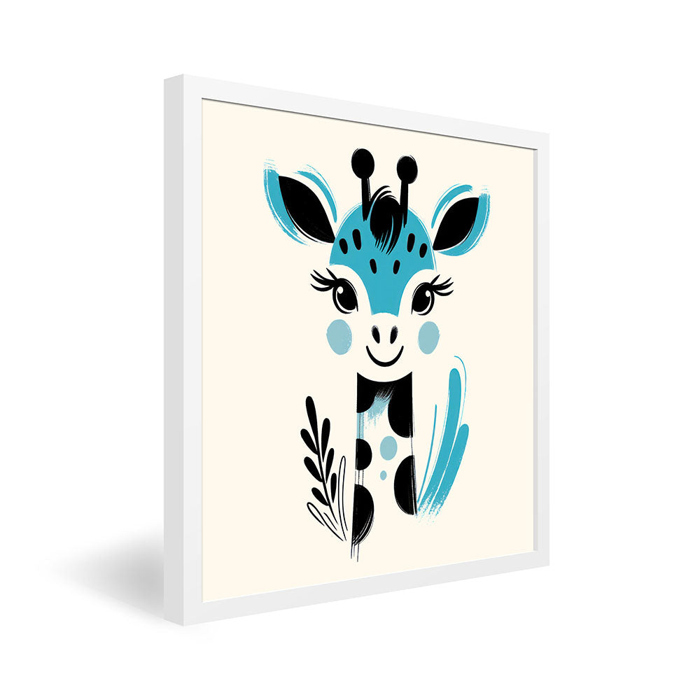 Gigi, die Gemälde-Giraffe – Baby-Kinder-Wandbild MIXPIX – Tiermotiv Giraffe als Illustration in Blau – Ani-Mali Bilderset Kinderzimmer Wanddekoration