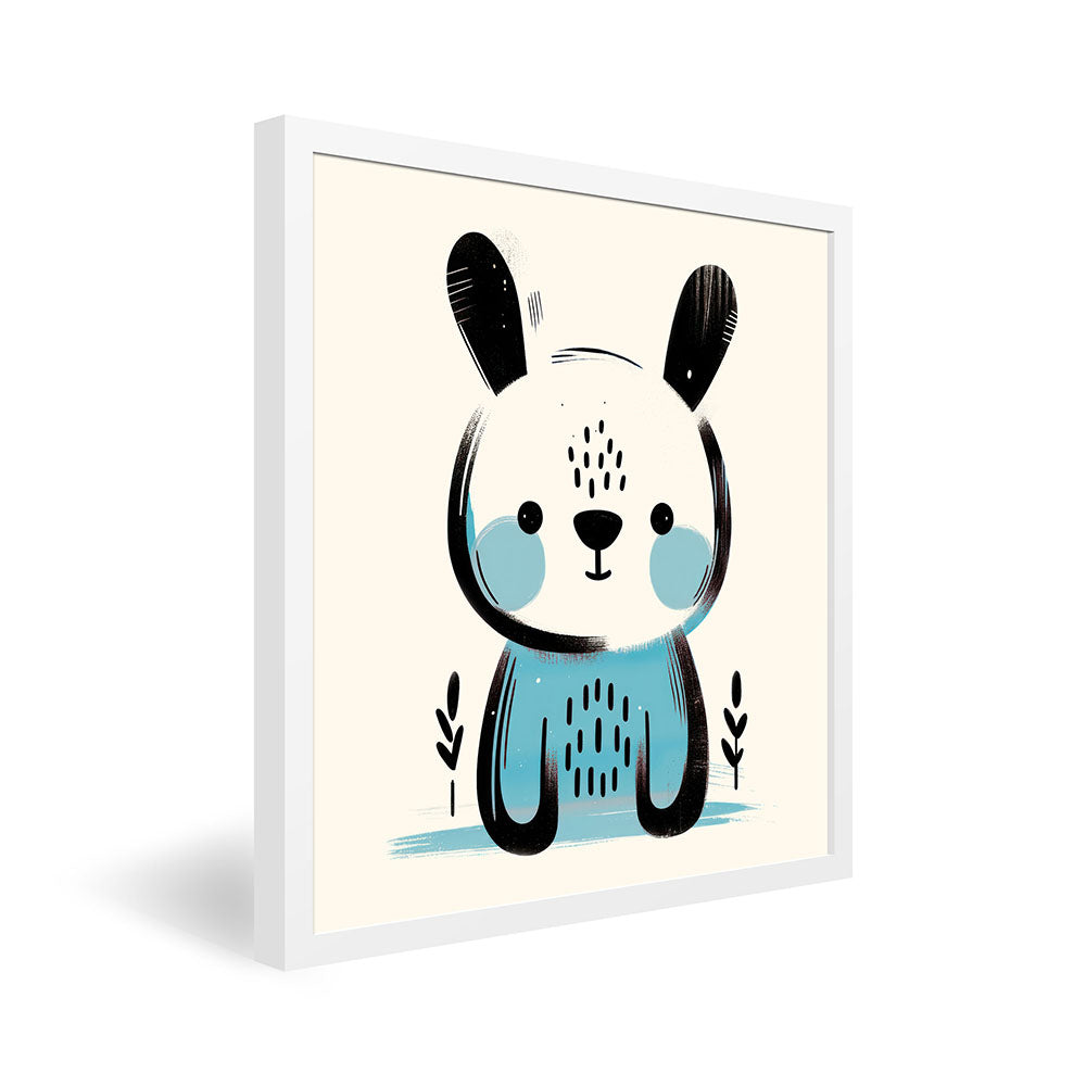 Koko, der Kreativ-Hase – Baby-Kinder-Wandbild MIXPIX – Tiermotiv Hase als Illustration in Blau – Ani-Mali Bilderset Kinderzimmer Wanddekoration