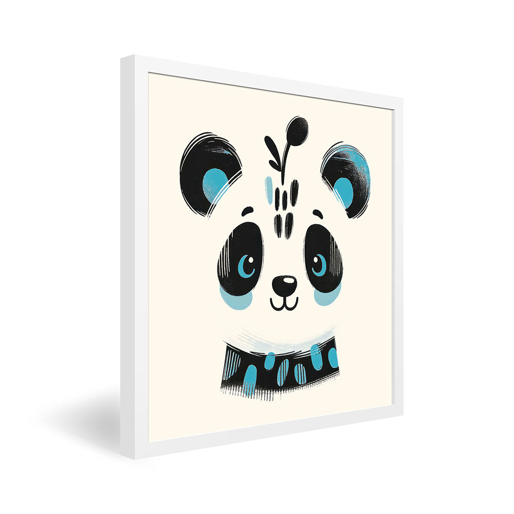 Pablo, der Portrait-Panda – Baby-Kinder-Wandbild MIXPIX – Tiermotiv Panda als Illustration in Blau – Ani-Mali Bilderset Kinderzimmer Wanddekoration