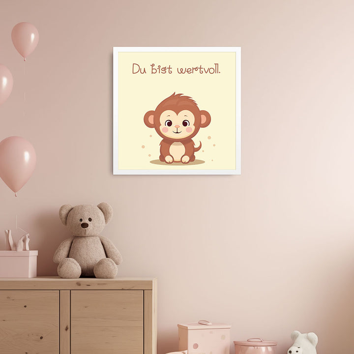 Milo, der Kuschelaffe – Baby-Kinder-Wandbild MIXPIX – Tiermotiv Affe im Cartoon-Design