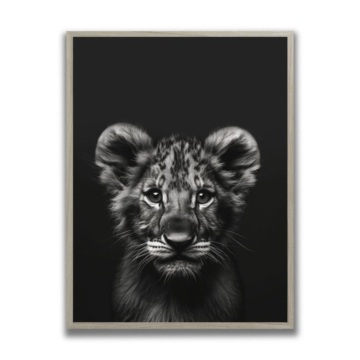 Poster Tierposter mit Rahmen Löwenbaby Schwarz Weiß