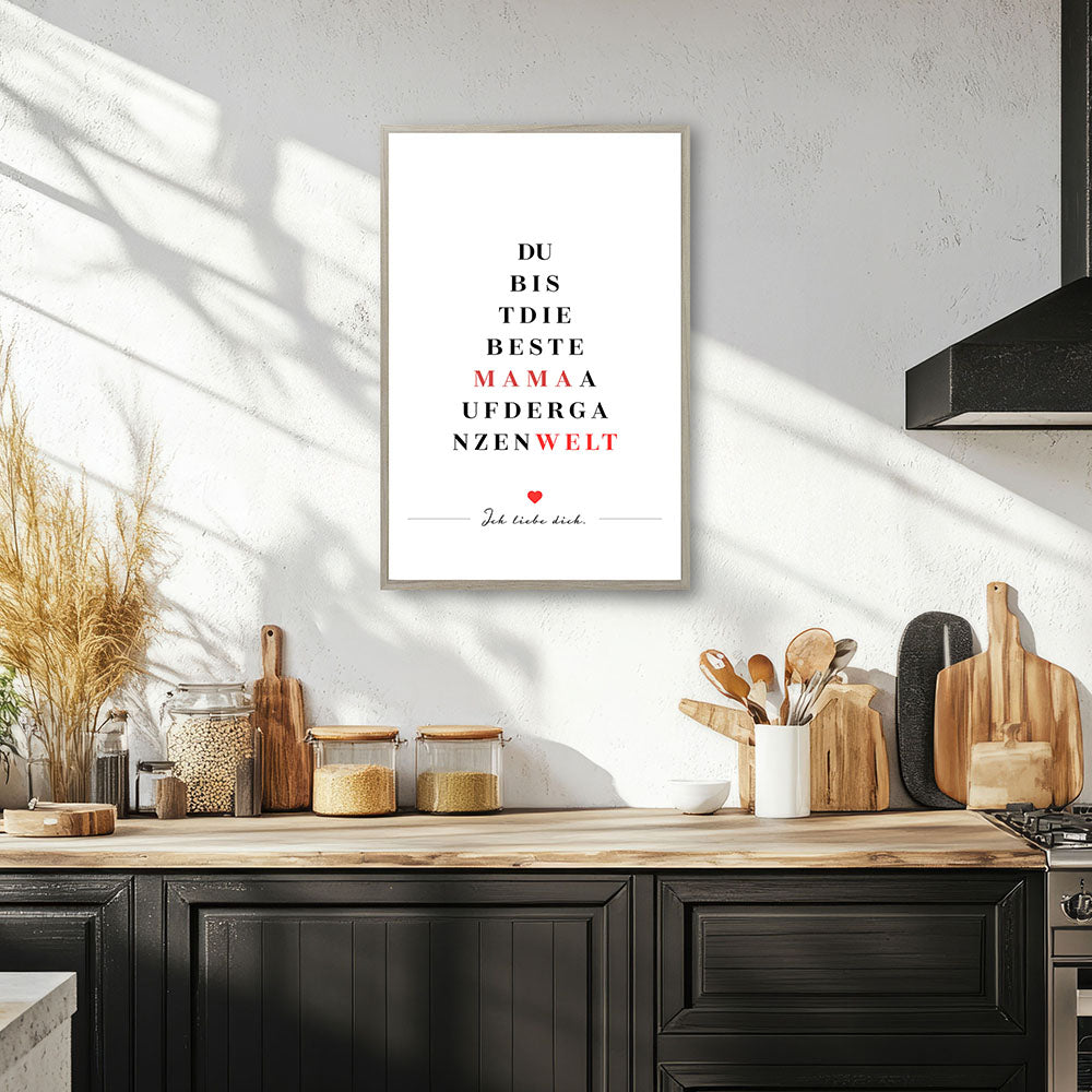 "Du bist die beste Mama auf der ganzen Welt" - Poster in Weiß-Schwarz-Rot